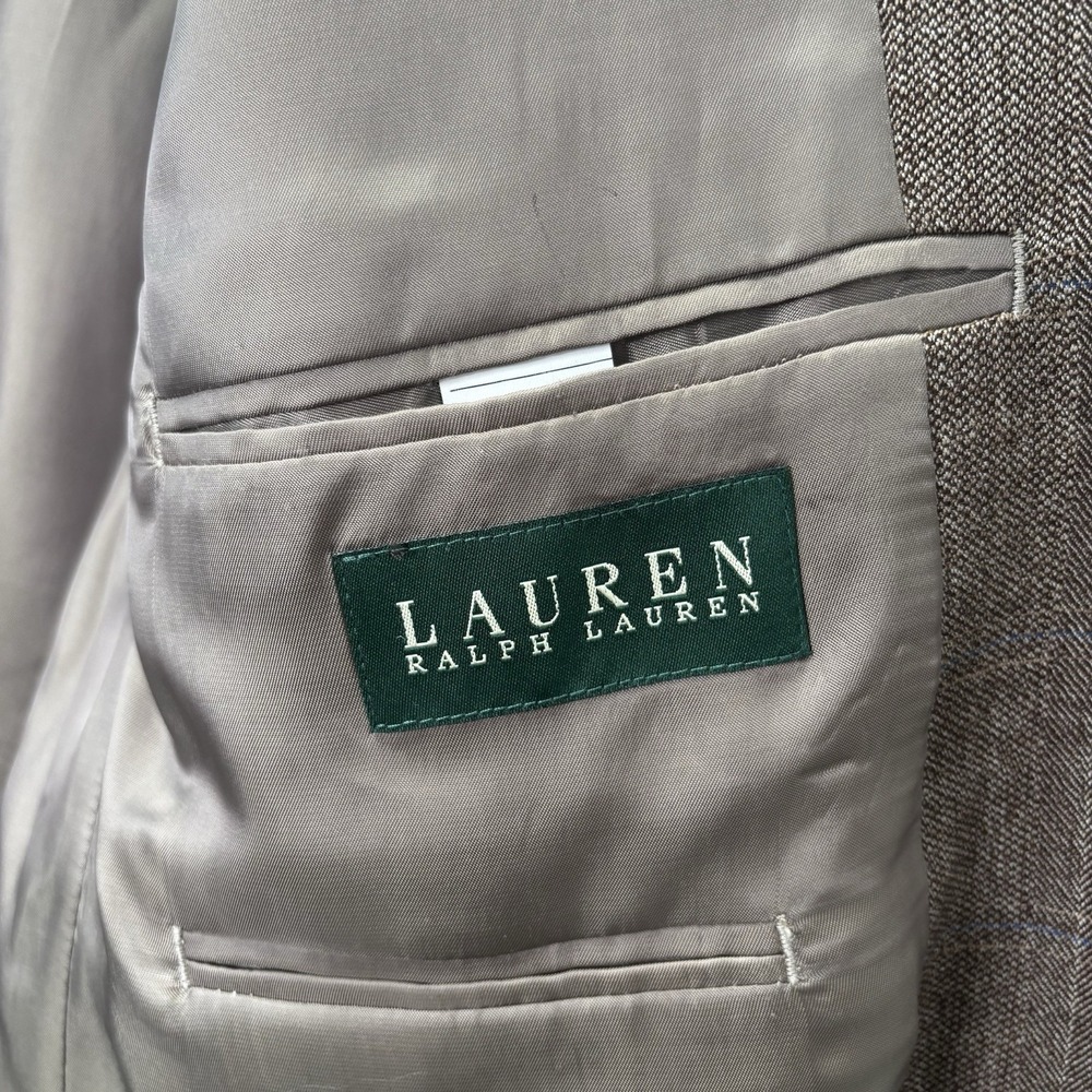 Lauren Ralph Lauren Mens 43R Tweed Blazer Coat Brown Plaid Windowpane 100% Wool - Picture 4 of 16